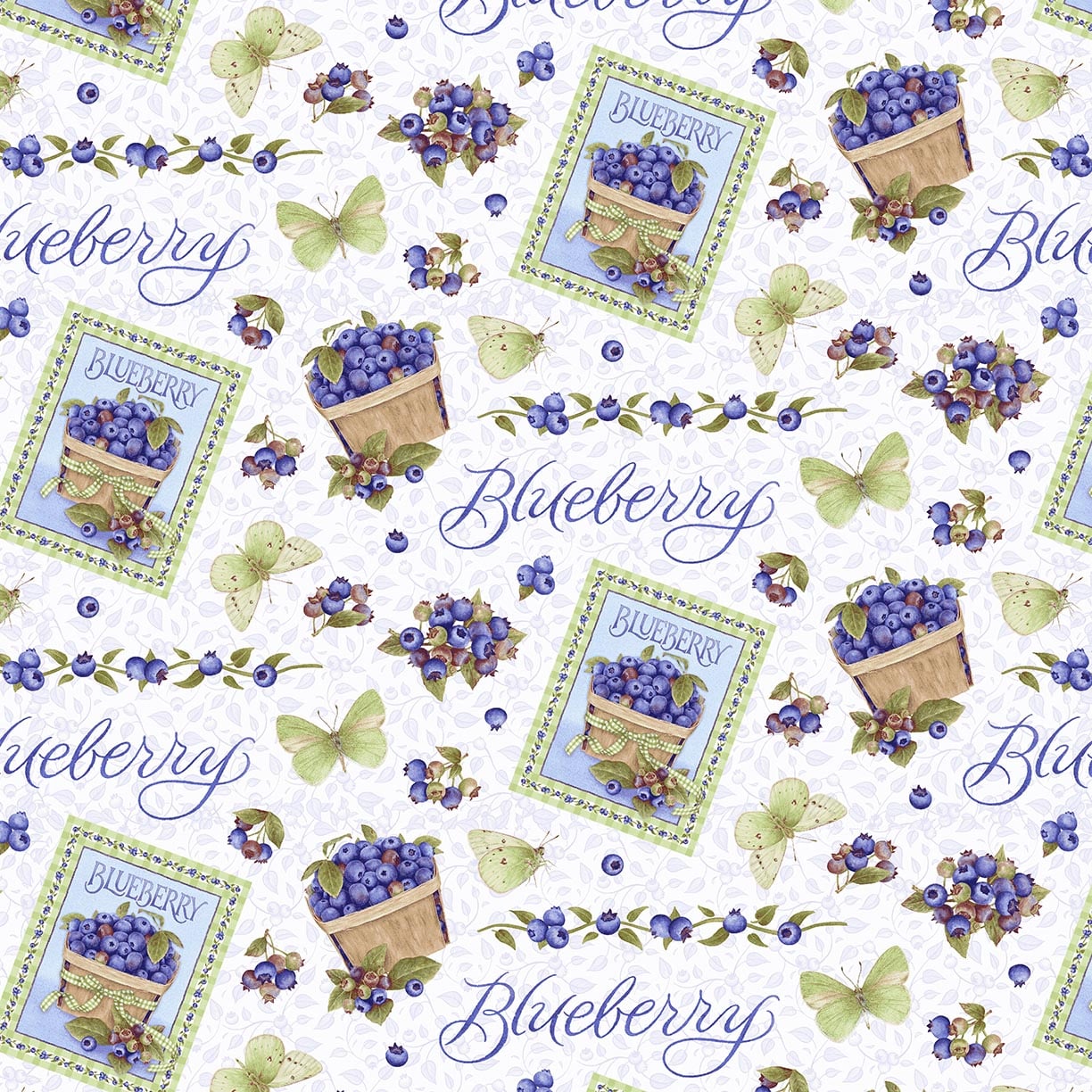 Berrylicious White & Blue Allover Berries - Henry Glass