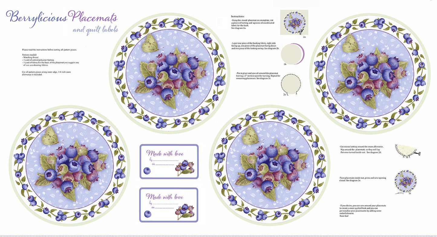 Berrylicious White & Blue Placemats - Henry Glass