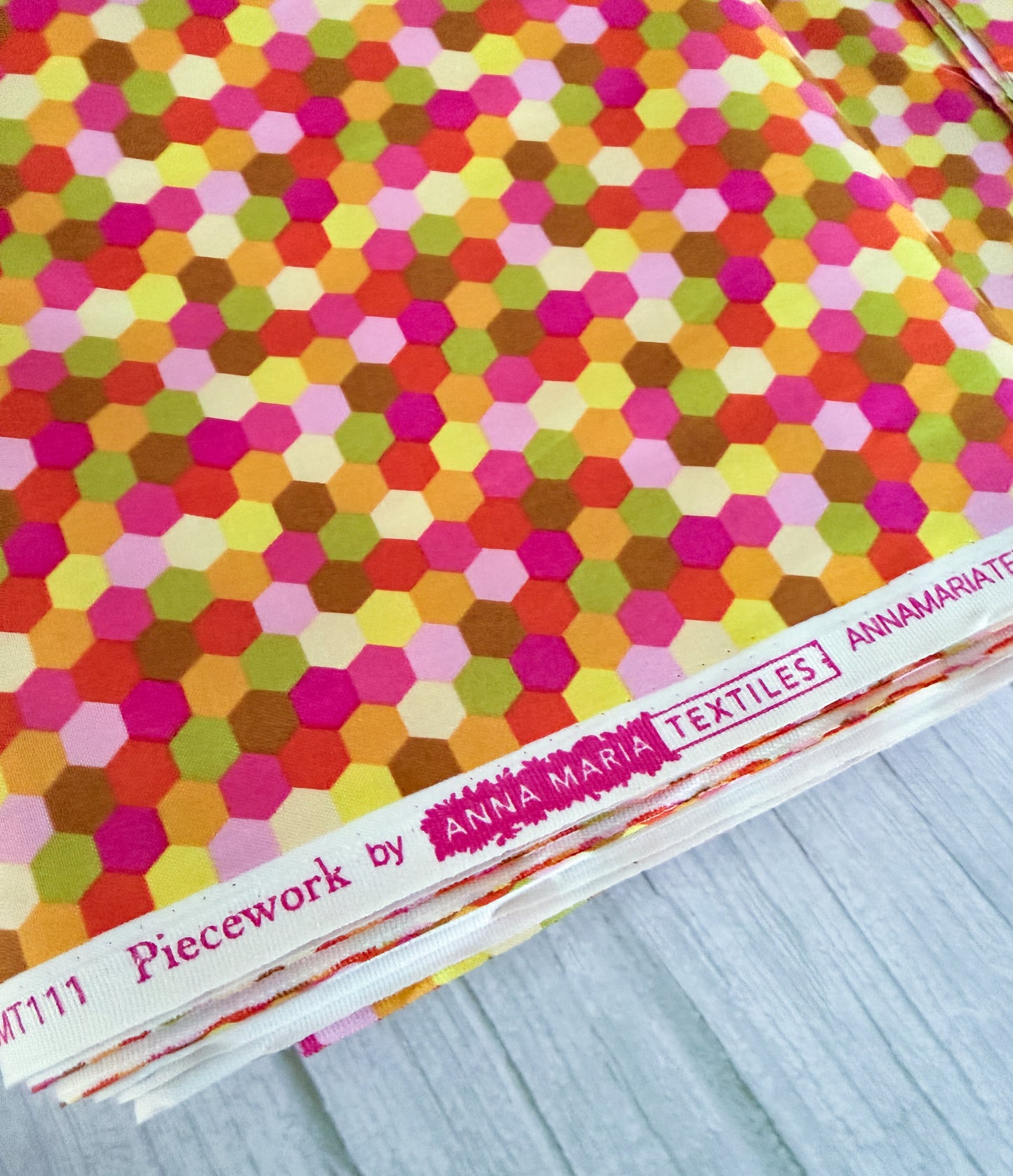 Piecework by AnnaMaria Textiles - Hexagons in Citrus
