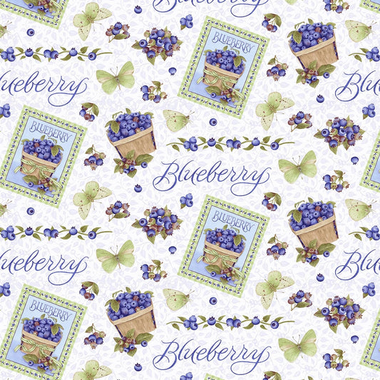 Berrylicious White & Blue Allover Berries - Henry Glass