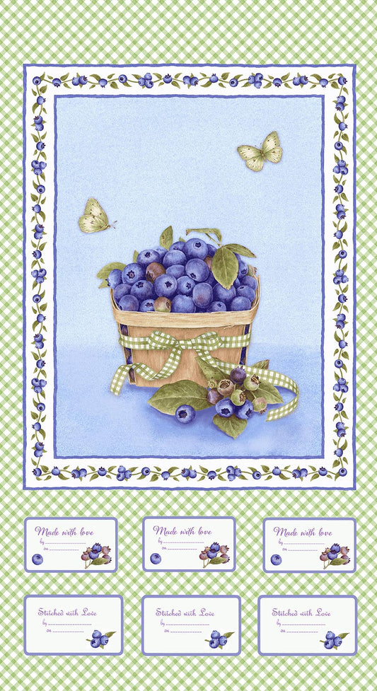 Berrylicious Blueberry Basket Panel with Quilt Labels- Henry Glass