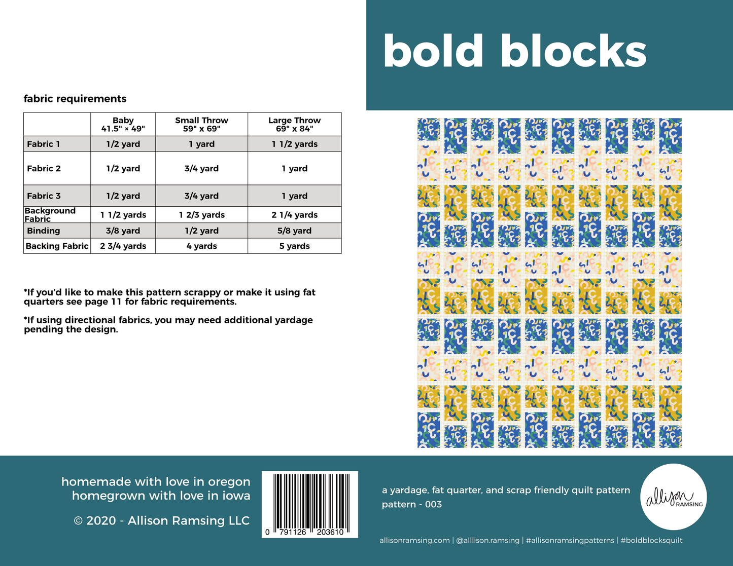 Bold Blocks Quilt Pattern - Printed