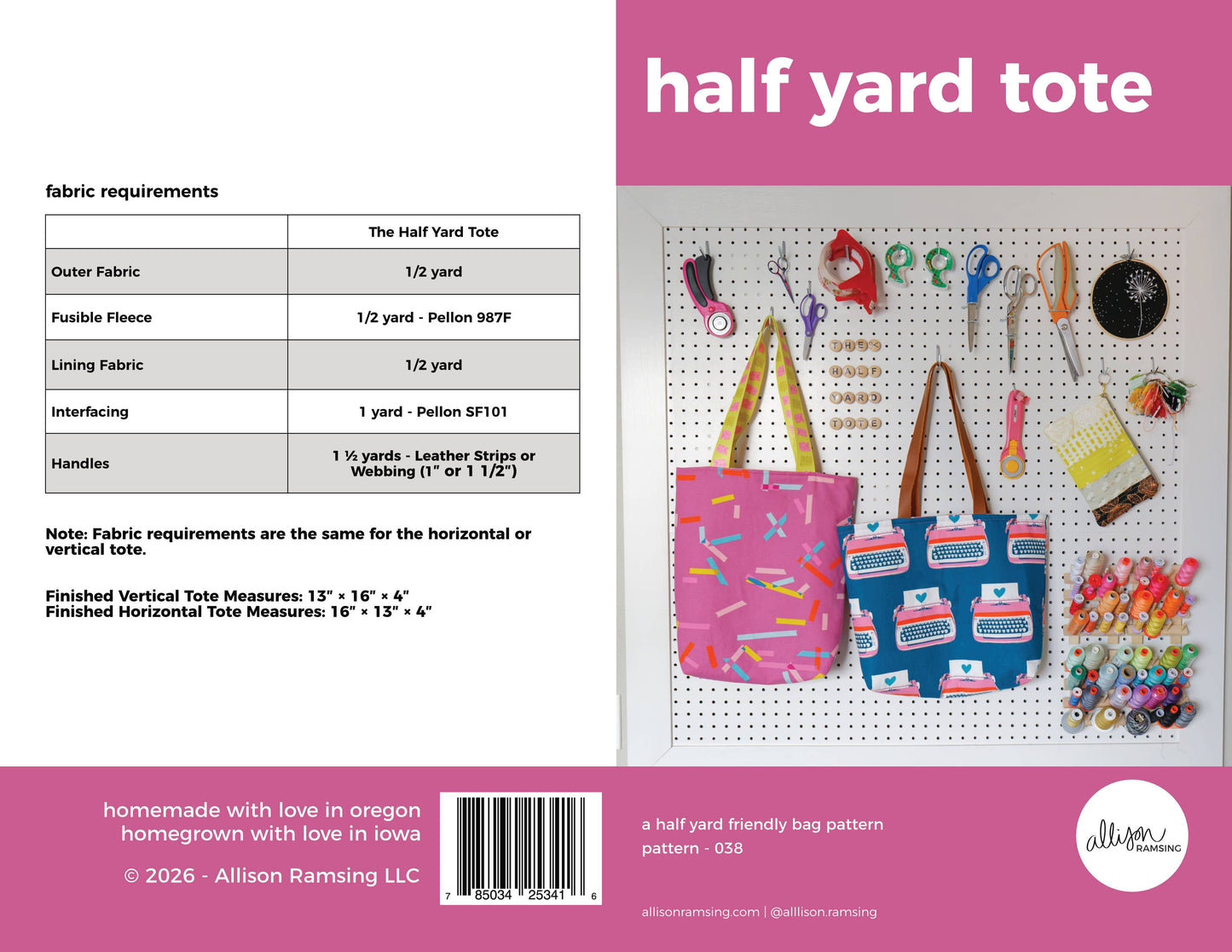 The Half Yard Tote Bag Pattern - Printed